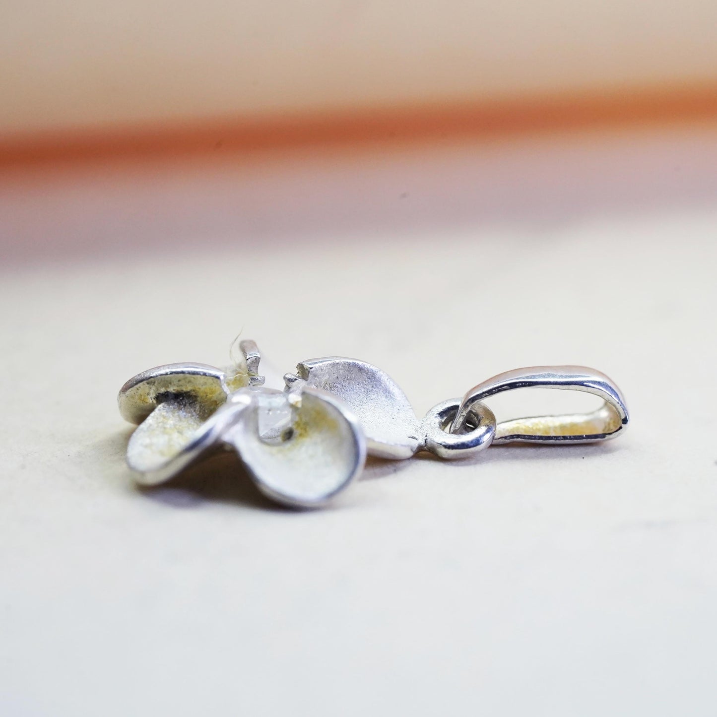 Vintage Sterling silver handmade pendant, 925 plumeria flower charm