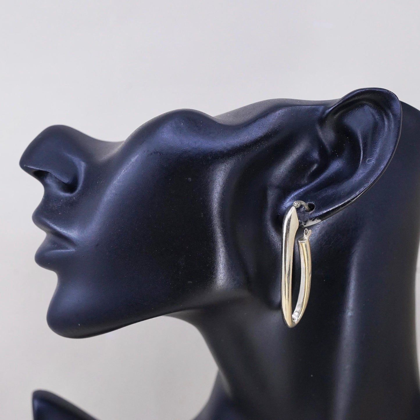 1.75”, VTG vermeil gold over sterling silver loop earrings, 925 long oval hoops