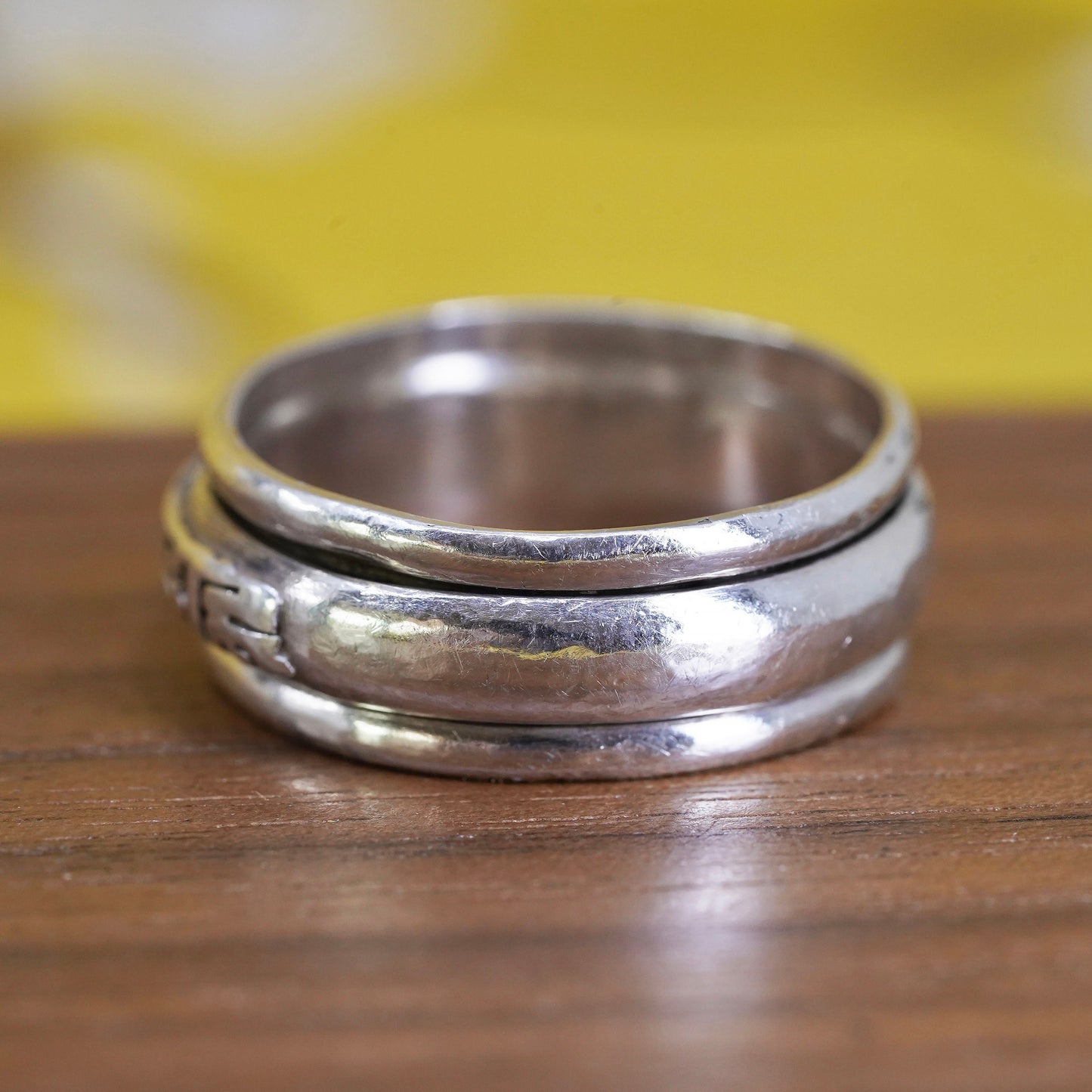 Size 8, vintage Sterling silver prayer ring, textured 925 spinner band
