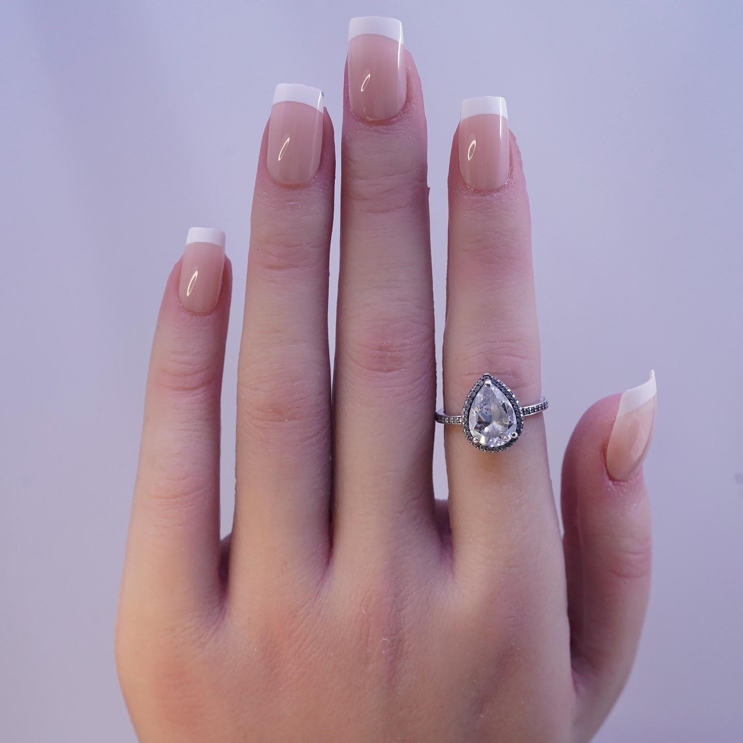 Size 5, vintage ALE sterling 925 silver engagement ring with teardrop cz
