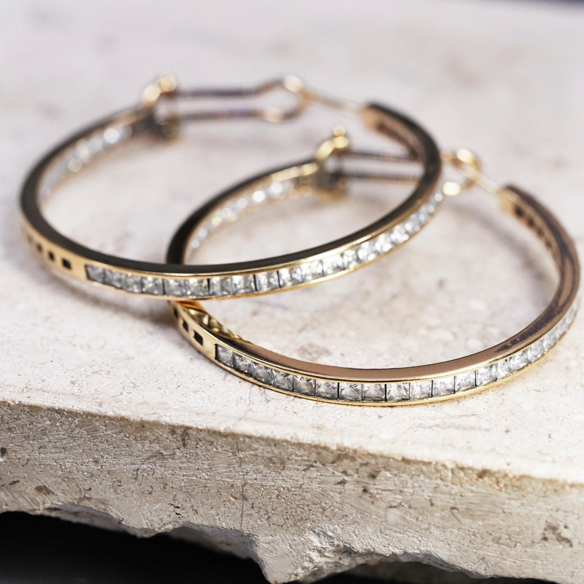 1.5”, Milor vermeil gold over Sterling silver earrings, 925 hoops cluster cz