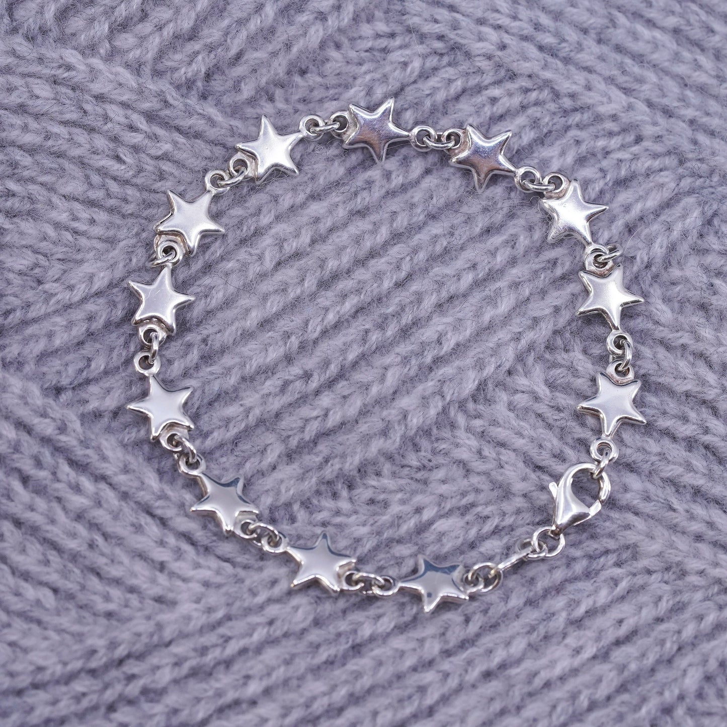 7.25", vintage Sterling silver handmade bracelet, 925 star link chain