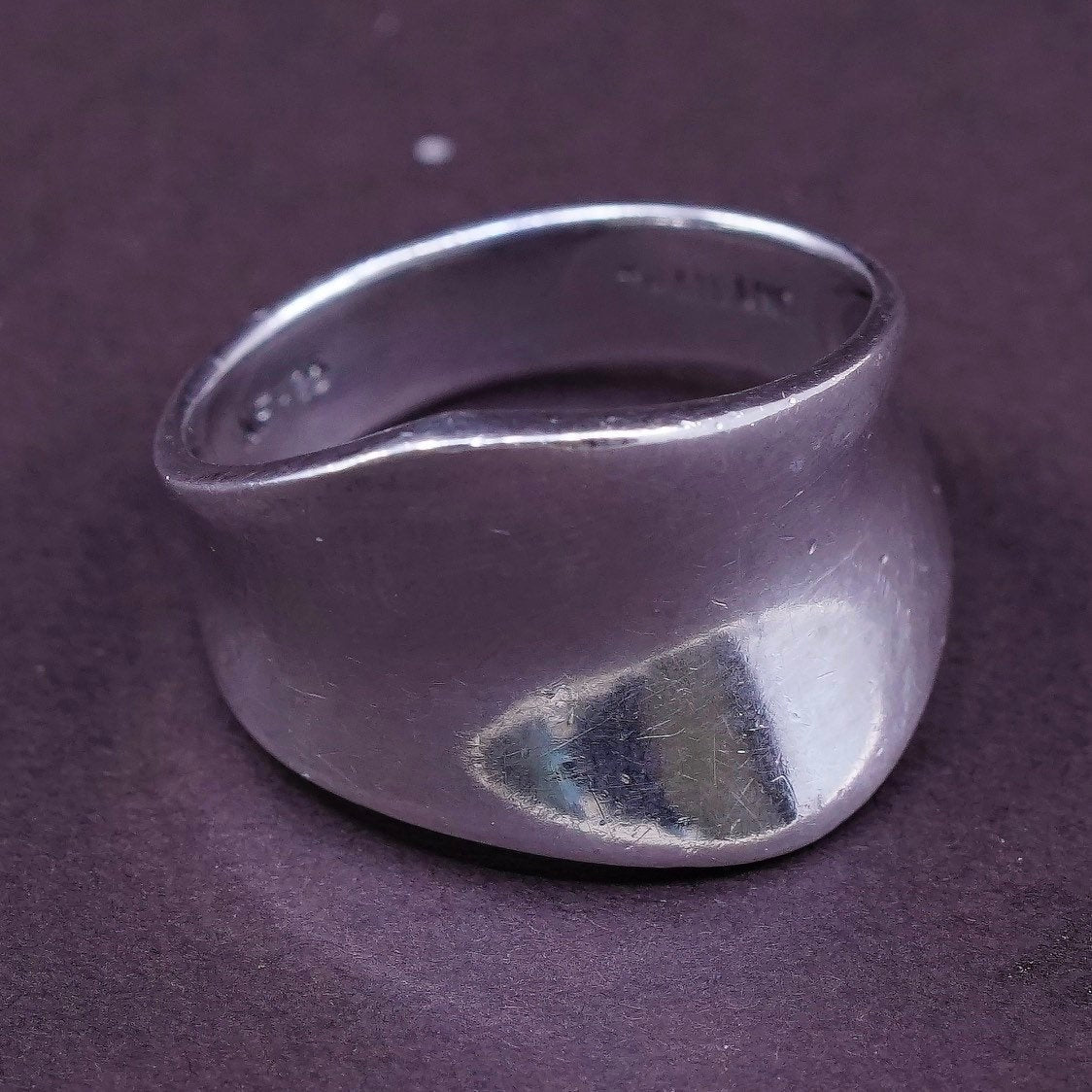 sz 7.75, vtg Sterling silver handmade ring, 925 ribbed band, minimalist