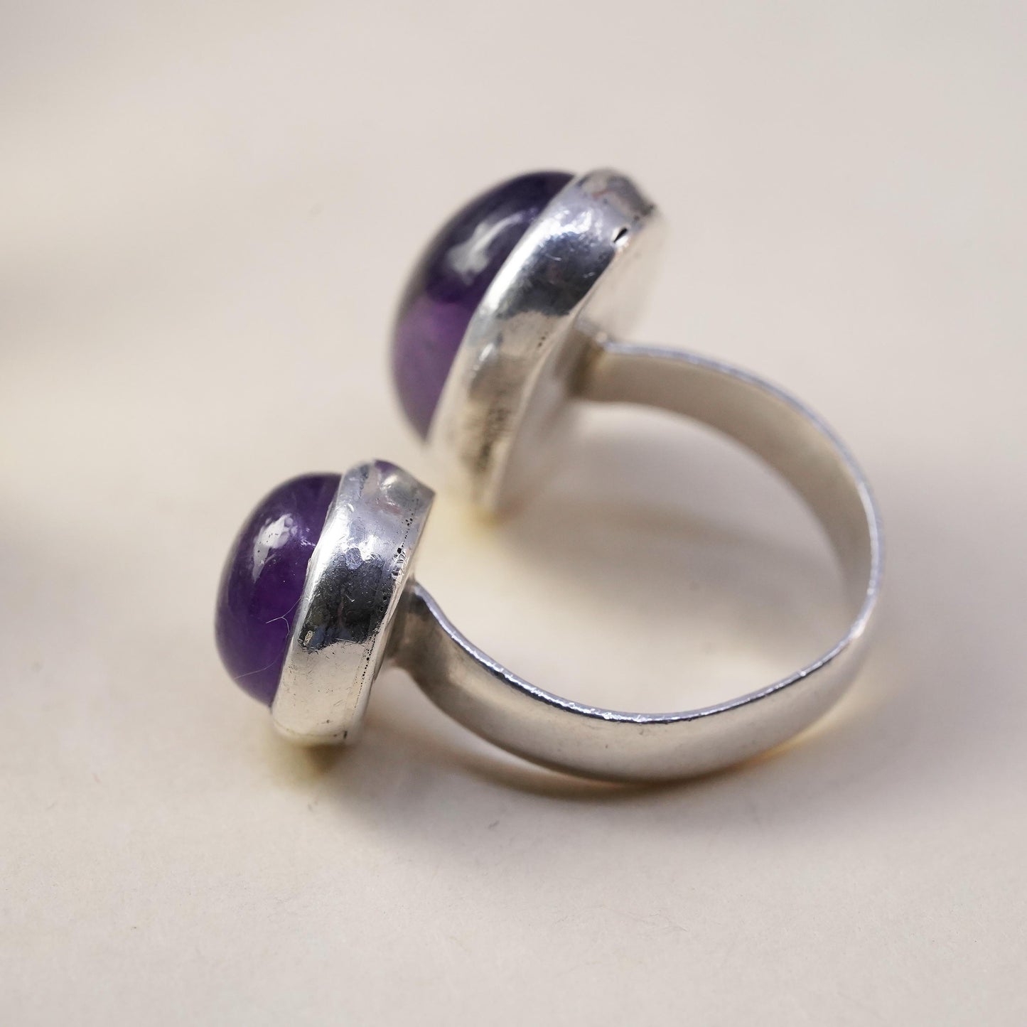 Size adjustable, southwestern Sterling silver ring, 925 band with amethyst