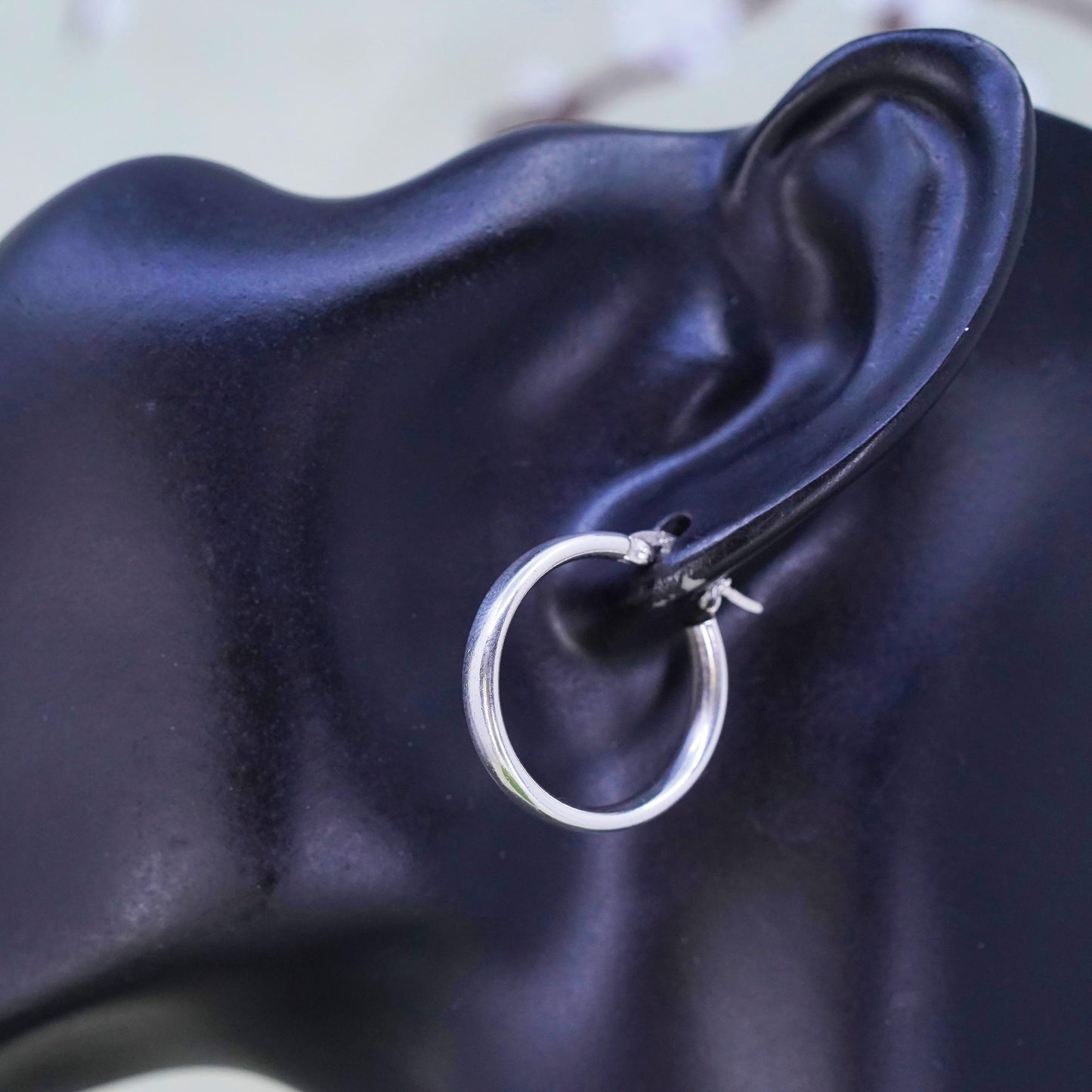 1" Vintage sterling silver bold loop earrings, textured primitive hoops