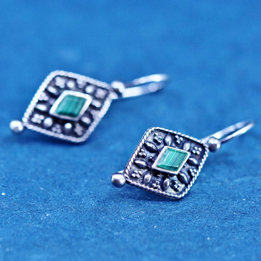 Vintage Boma Sterling 925 silver handmade beaded earrings with malachite