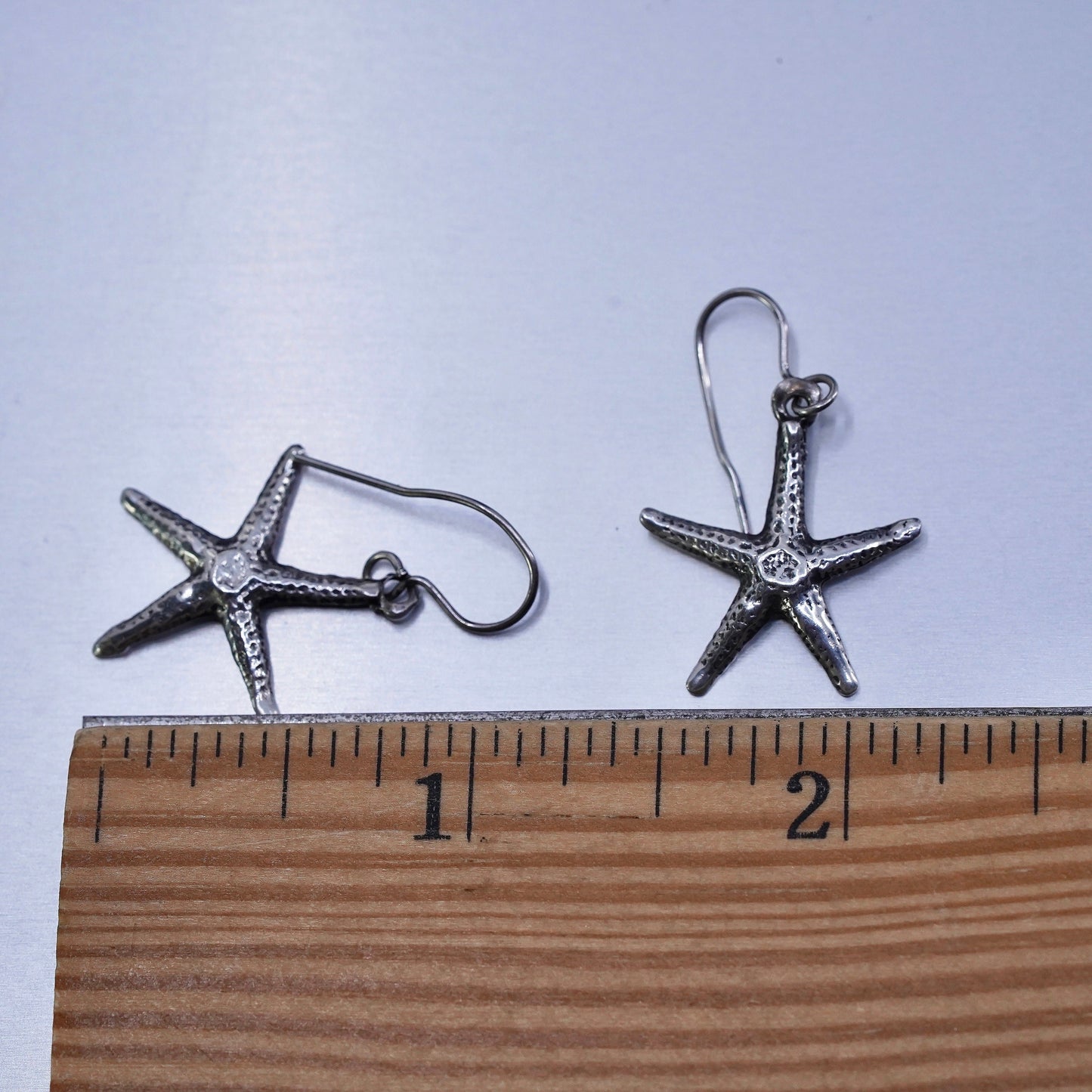 Vintage sterling 925 silver handmade earrings with star starfish dangles