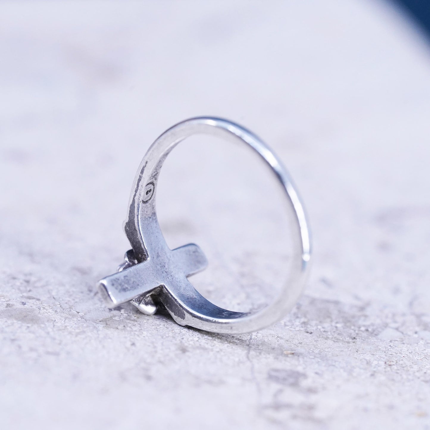 Size 3.5, vintage sterling silver handmade ring, 925 flower cross band