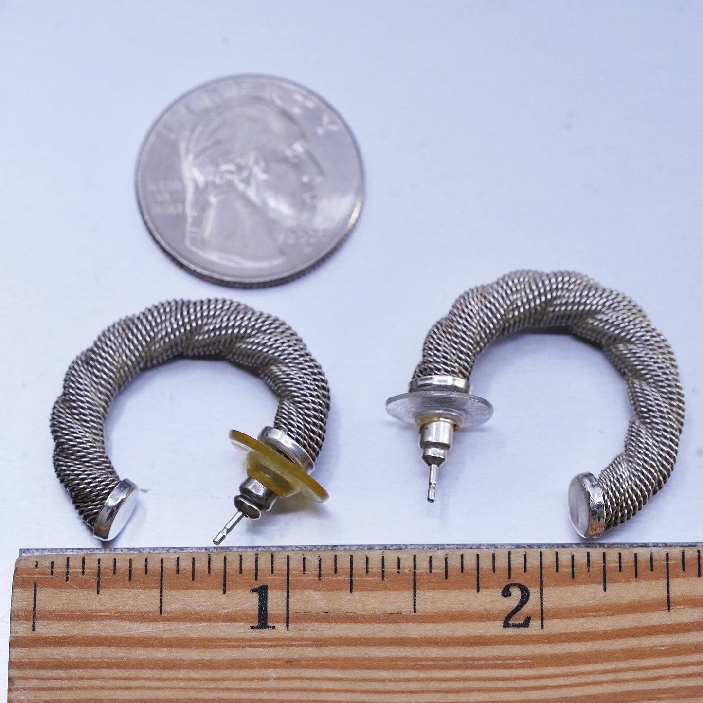 1.25", vintage Italian Sterling silver handmade earrings, 925 huggie hoops