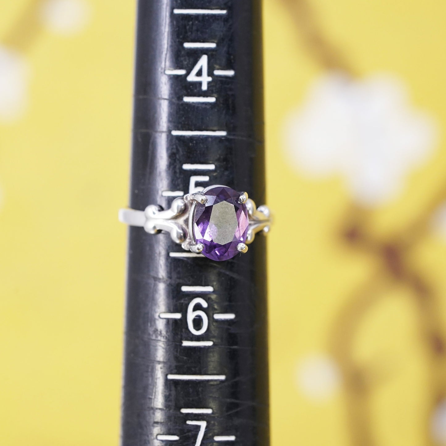 Size 5, Vintage Kabana Sterling Silver Handmade ring, 925 band with amethyst