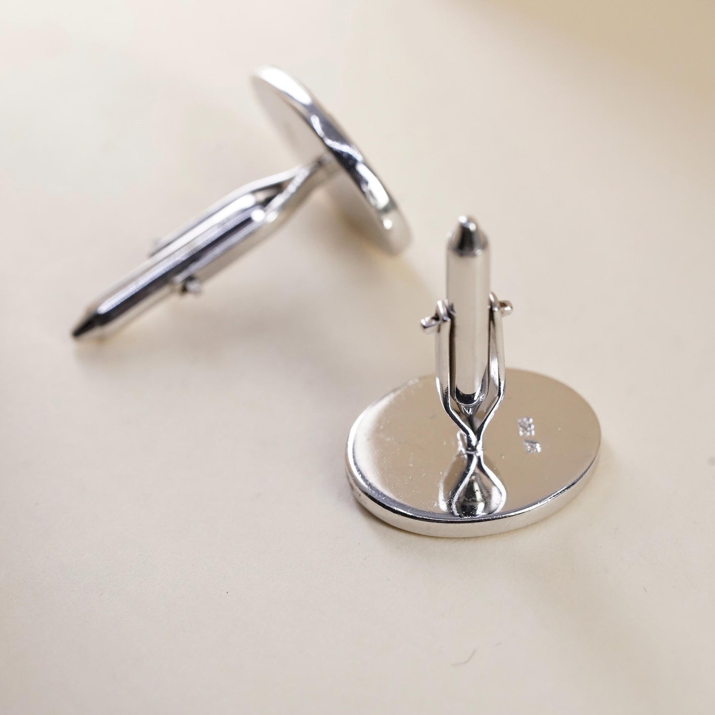 Vintage LG fine sterling silver cuff links 925 ruby cross cufflinks MOP abalone
