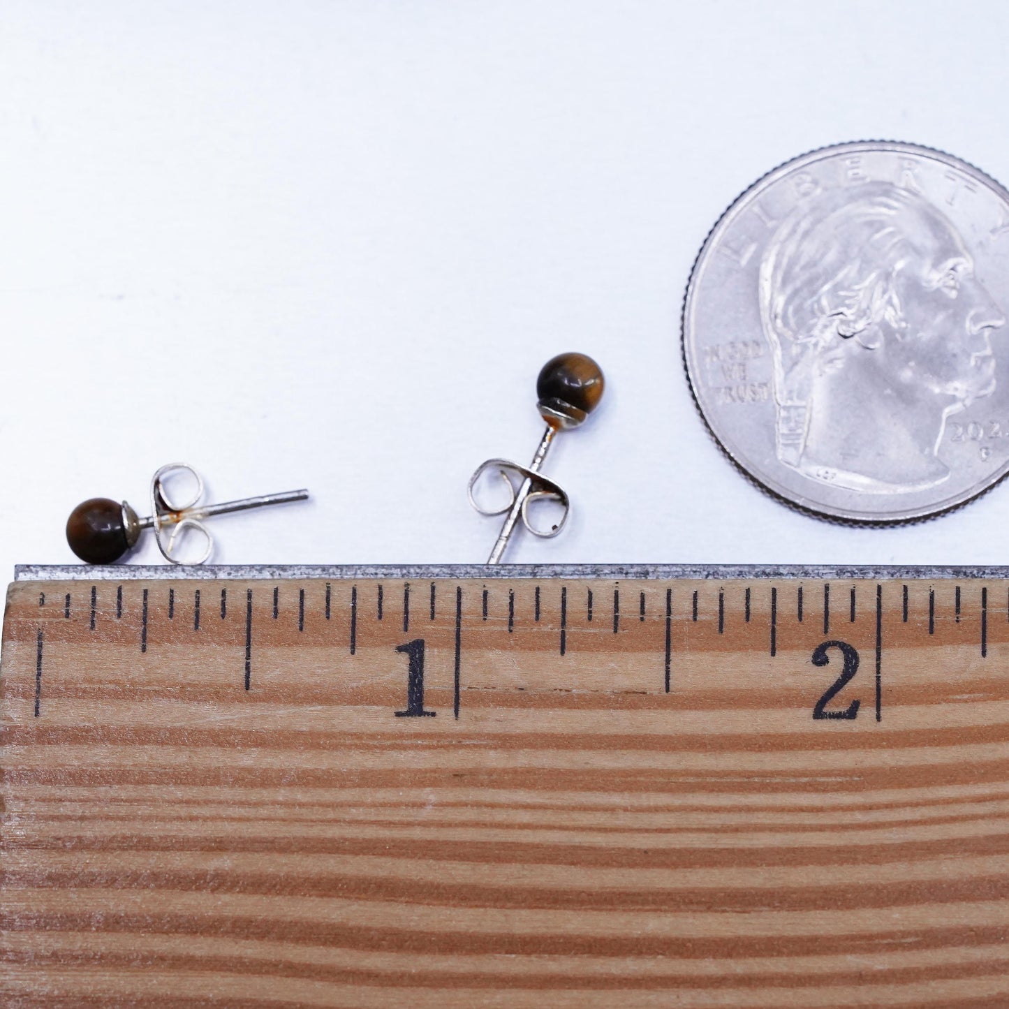 Vintage Sterling Silver Handmade Earrings, 925 studs W/ Golden Tiger Eye