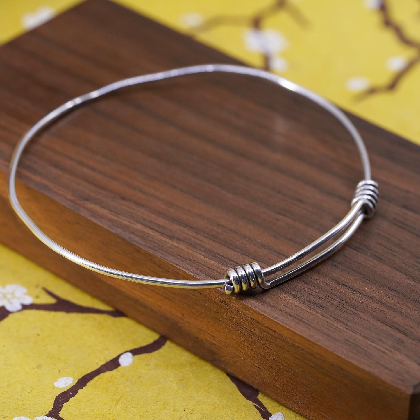 size adjustable, VTG Sterling silver handmade stackable bracelet, 925 bangle