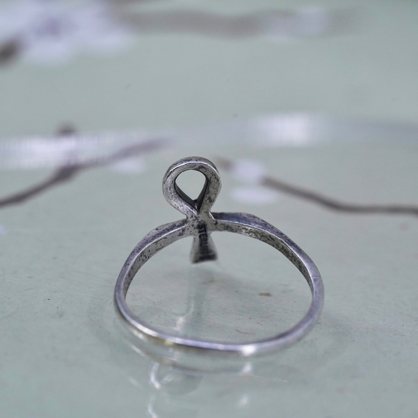 Vintage Sterling silver handmade ring, Egyptian 925 silver ankh band