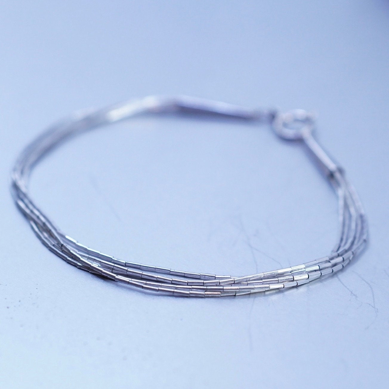 7”, Vintage Sterling 925 silver handmade bracelet, multi strands liquid chain