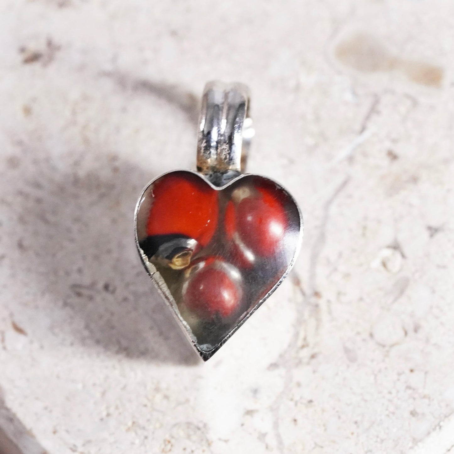 Vintage Sterling silver 950 handmade pendant with red bean