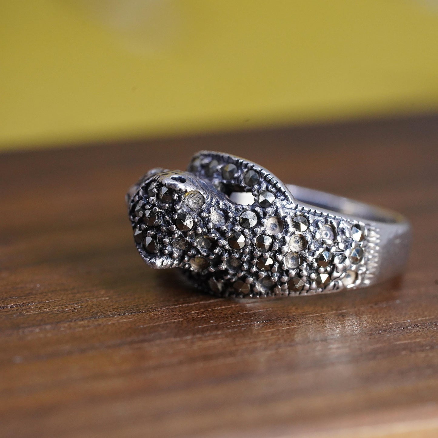 Size 7.5, Vintage Sterling Silver Handmade ring, 925 cat leopard head band
