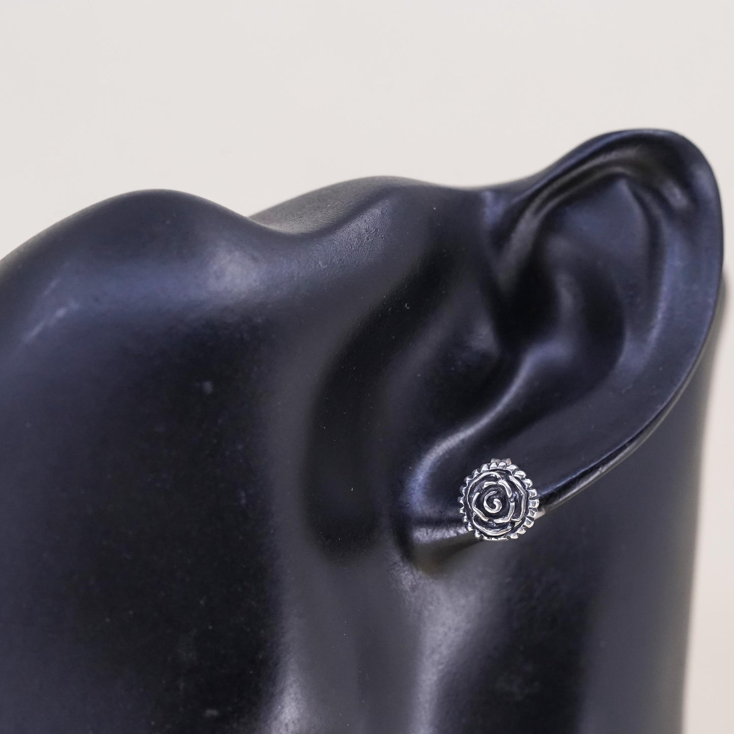 Vintage Sterling silver handmade earrings, 925 rose flower studs