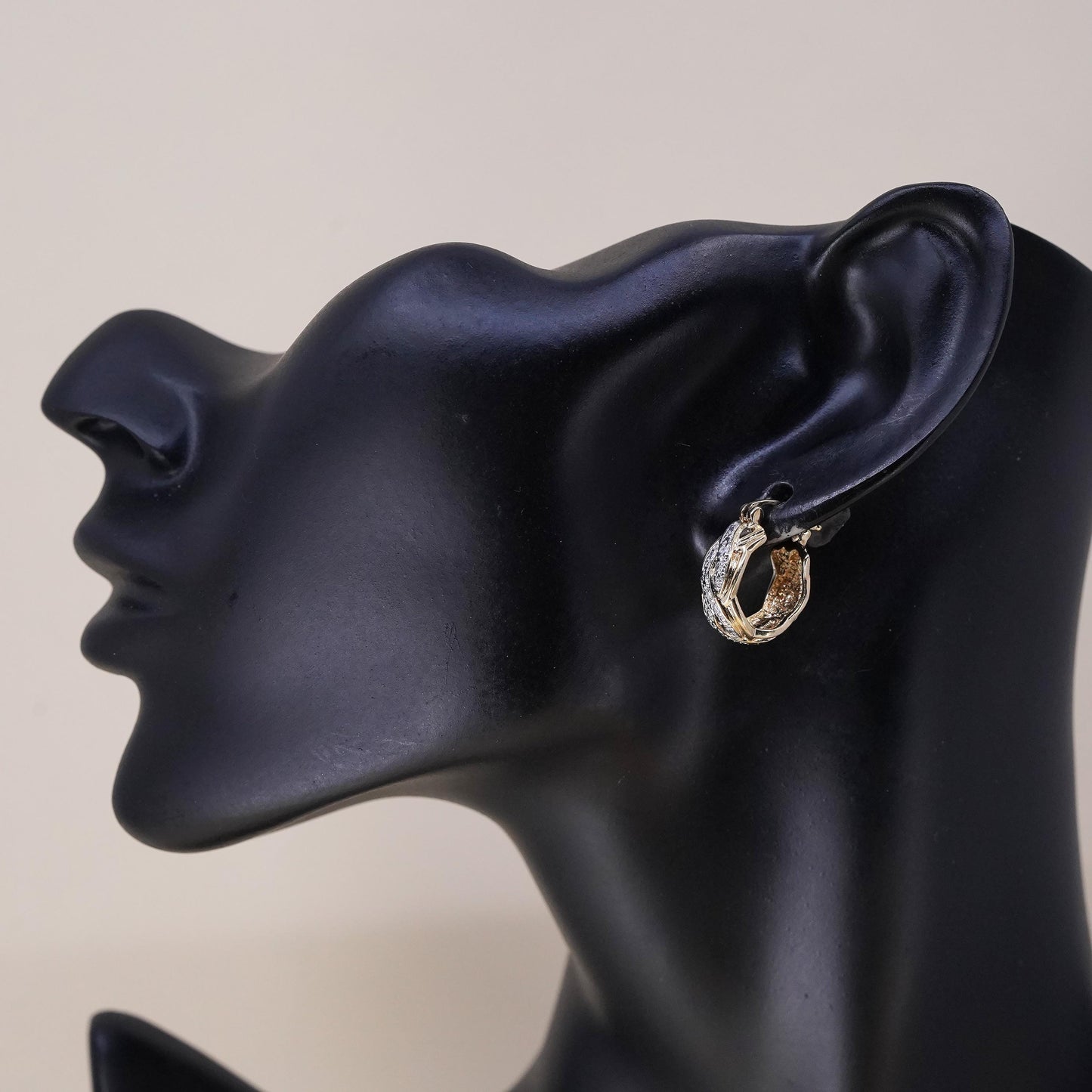 0.5", Vintage vermeil gold over sterling silver single earring, hoop diamond