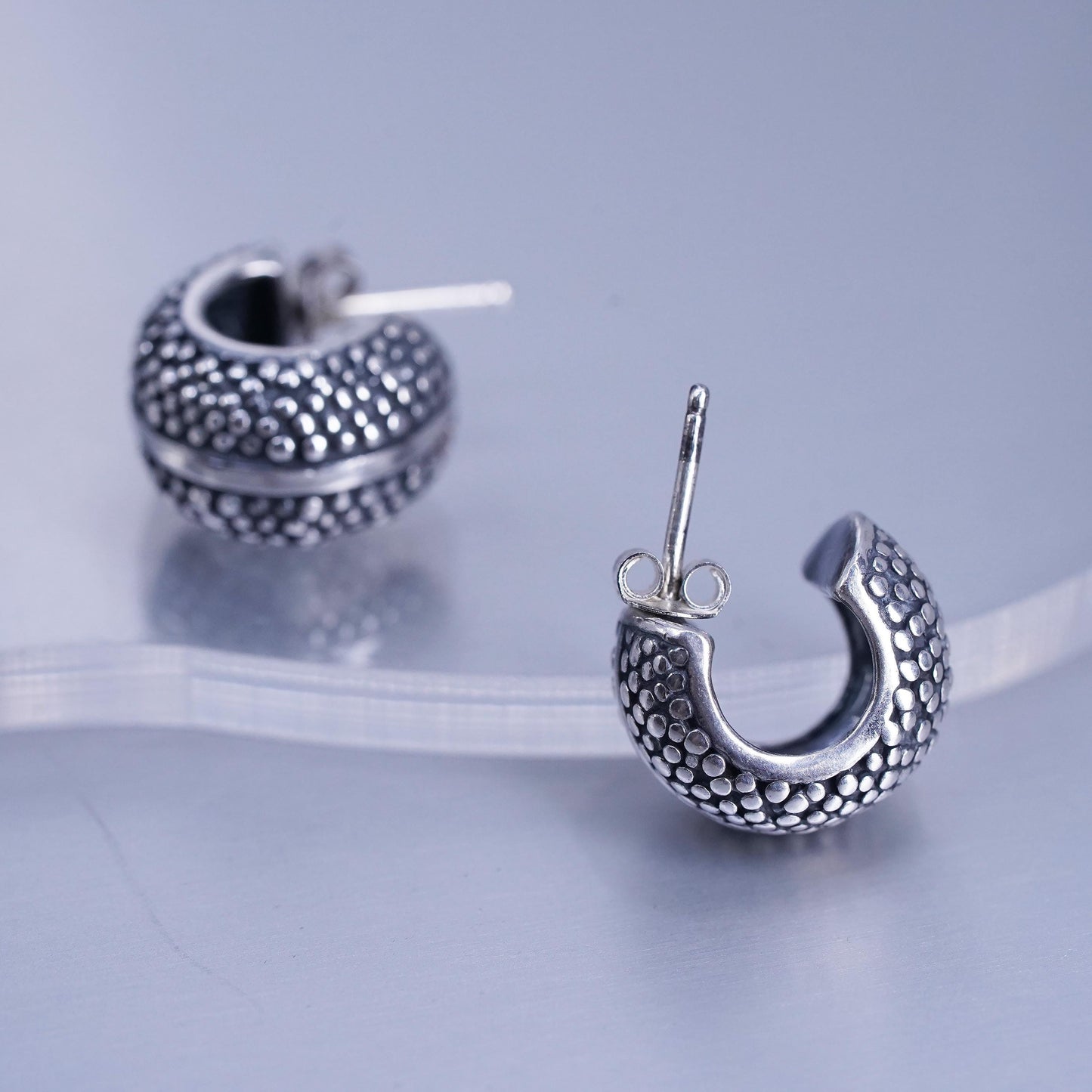 0.5”, VTG Michael Bromberg Sterling silver earrings, 925 huggie beaded hoops
