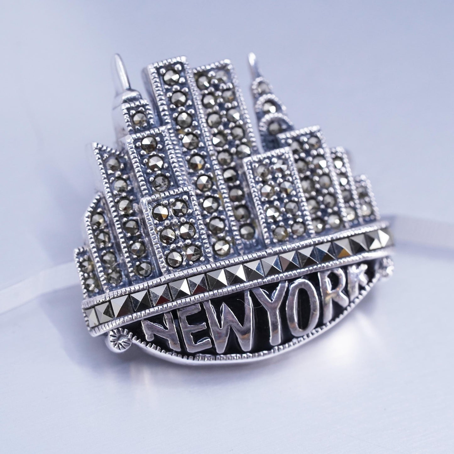 Judith Jack sterling silver brooch, 925 New York pin with moonstone marcasite