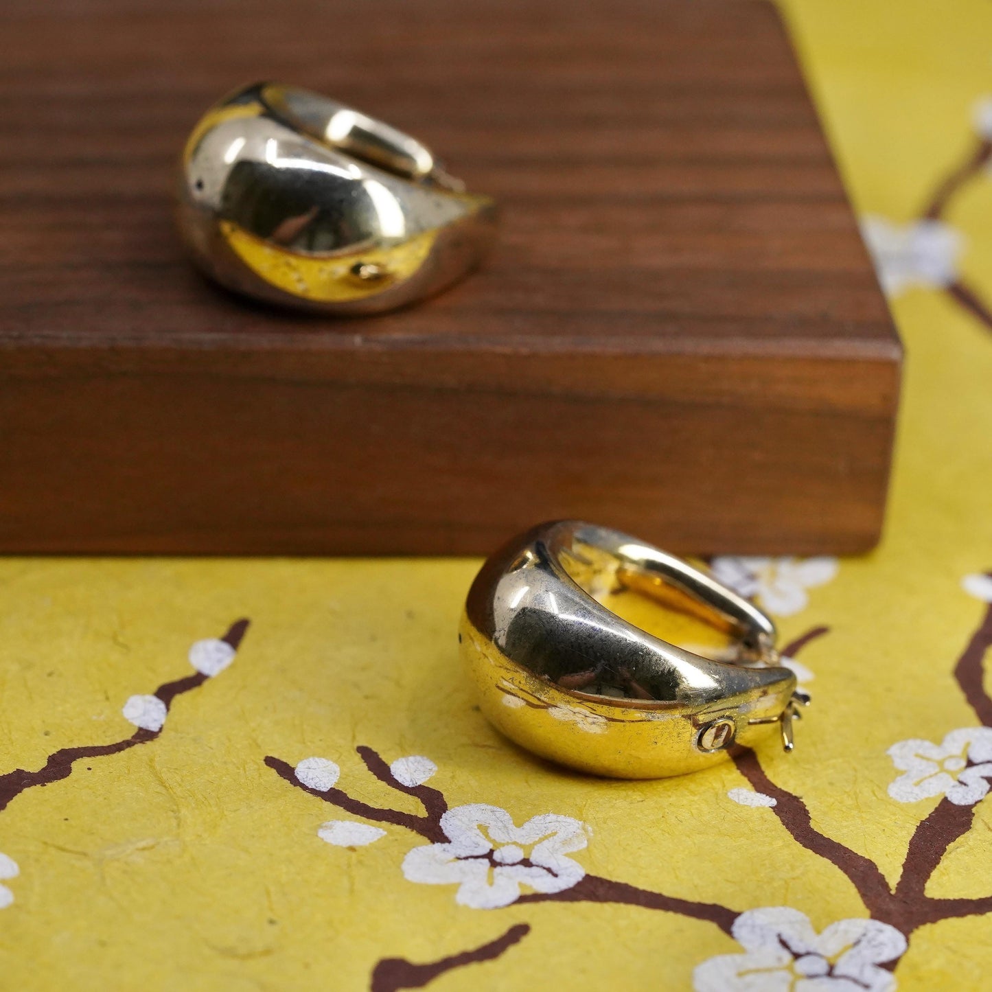 1", Italia vermeil gold plated Sterling silver earrings, 925 puffy chunky hoops