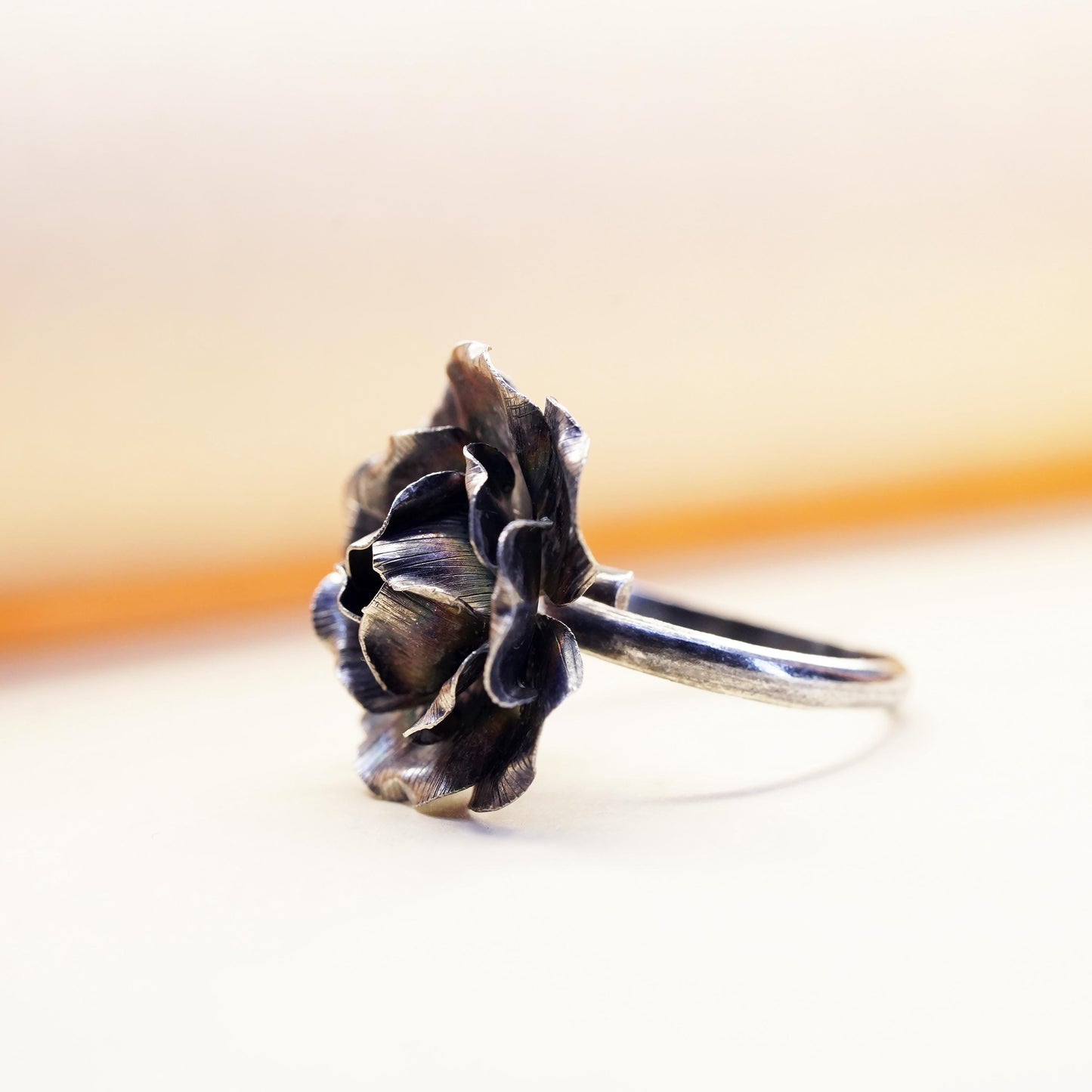 Size adjustable, vintage Mexican Sterling silver ring, 925 rose flower ring