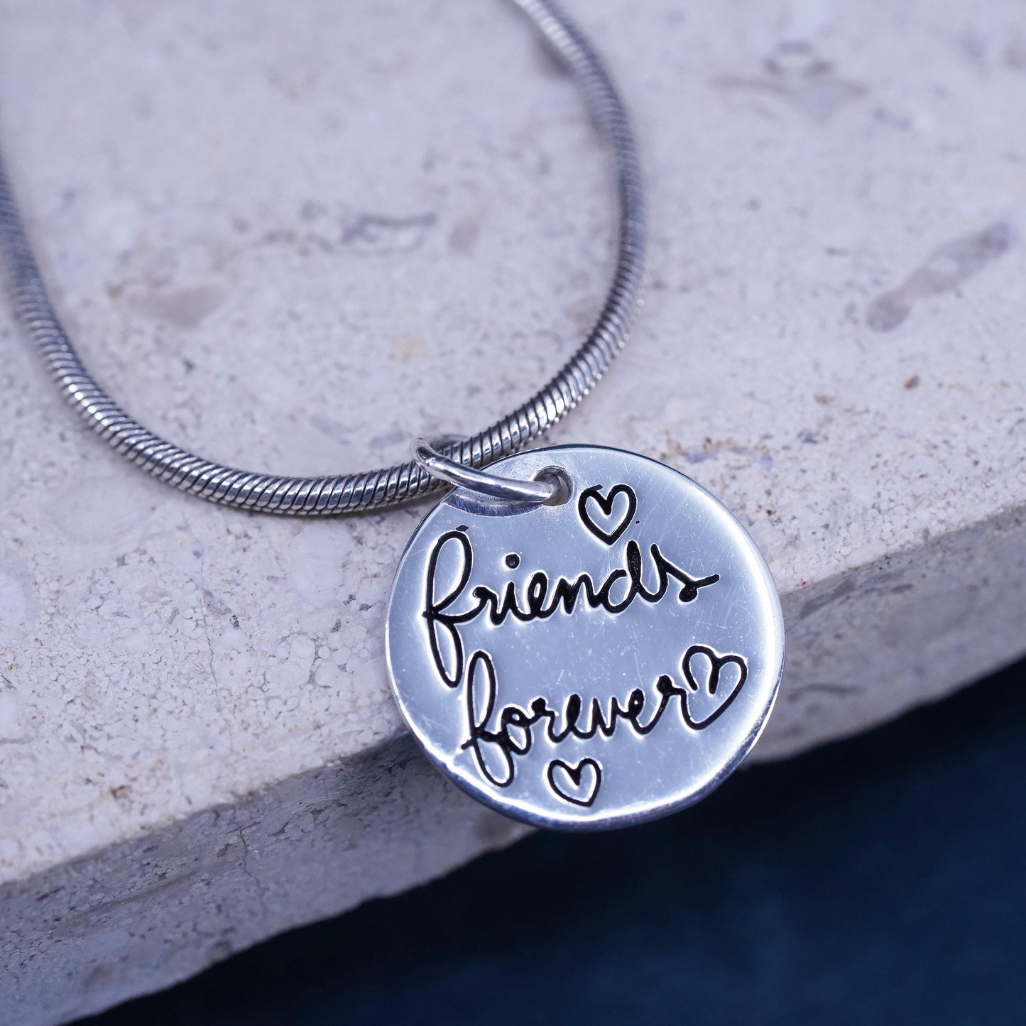 16”, VTG Sterling silver necklace, 925 snake chain “friends forever” pendant
