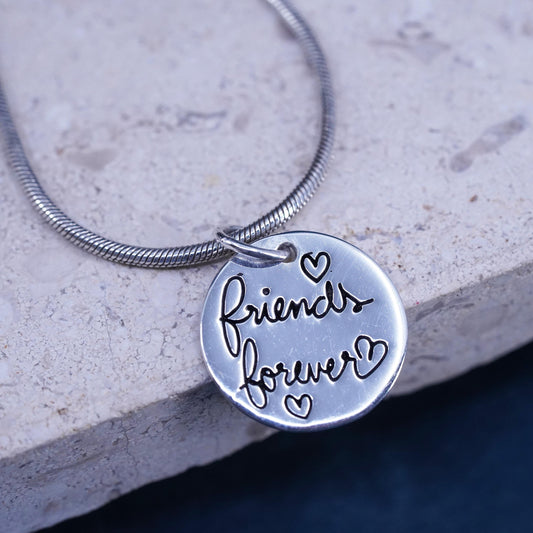 16”, VTG Sterling silver necklace, 925 snake chain “friends forever” pendant