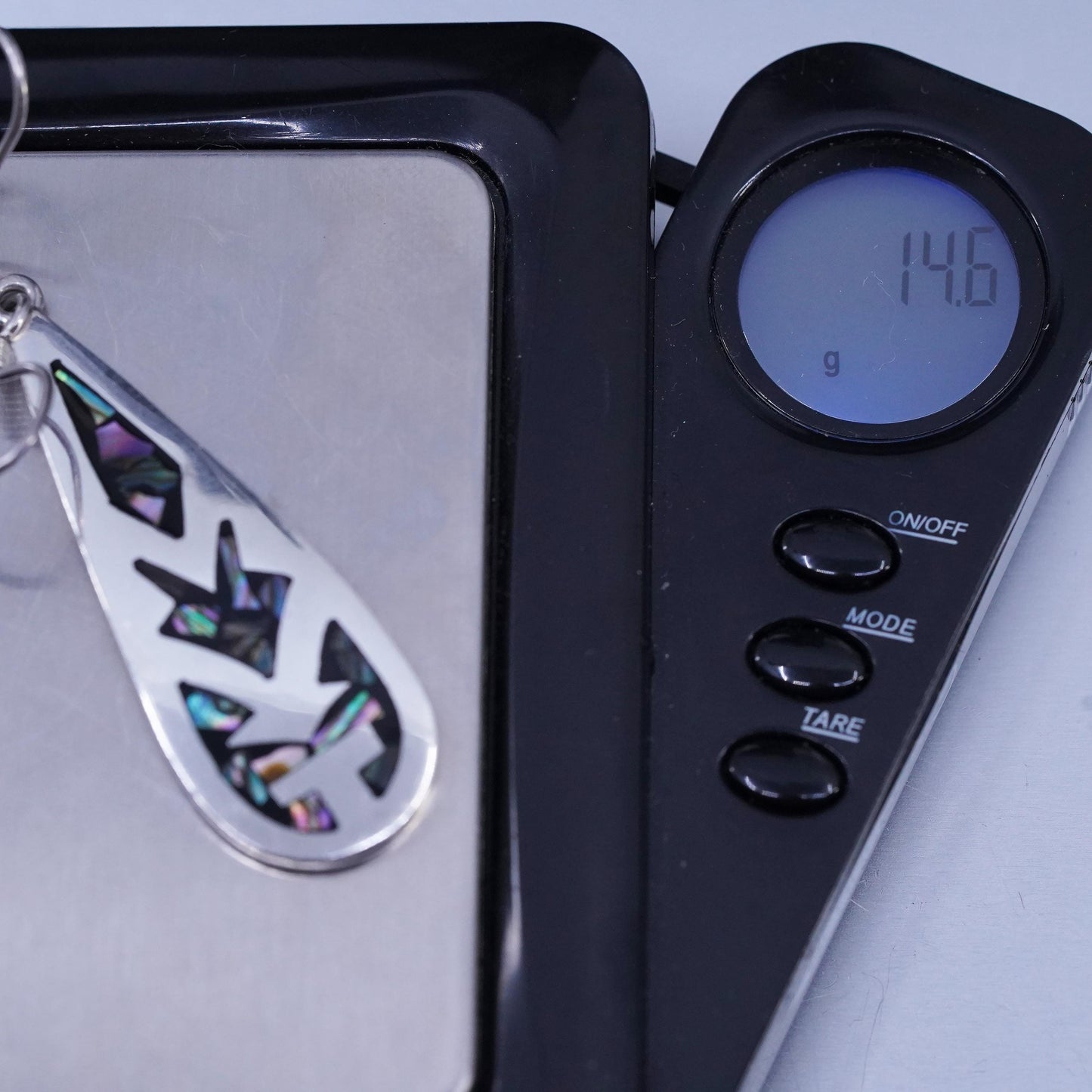 Vintage Mexican Sterling 925 silver handmade teardrop earrings abalone inlay
