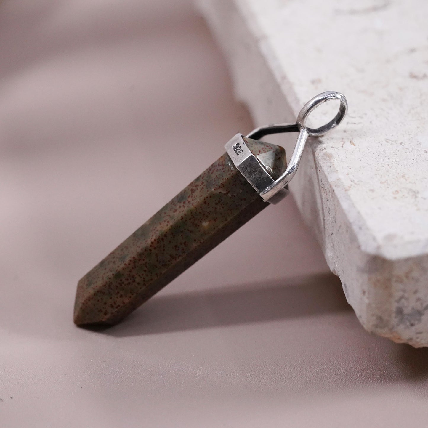 Vintage handmade sterling 925 silver charm pendant healing crystal bloodstone