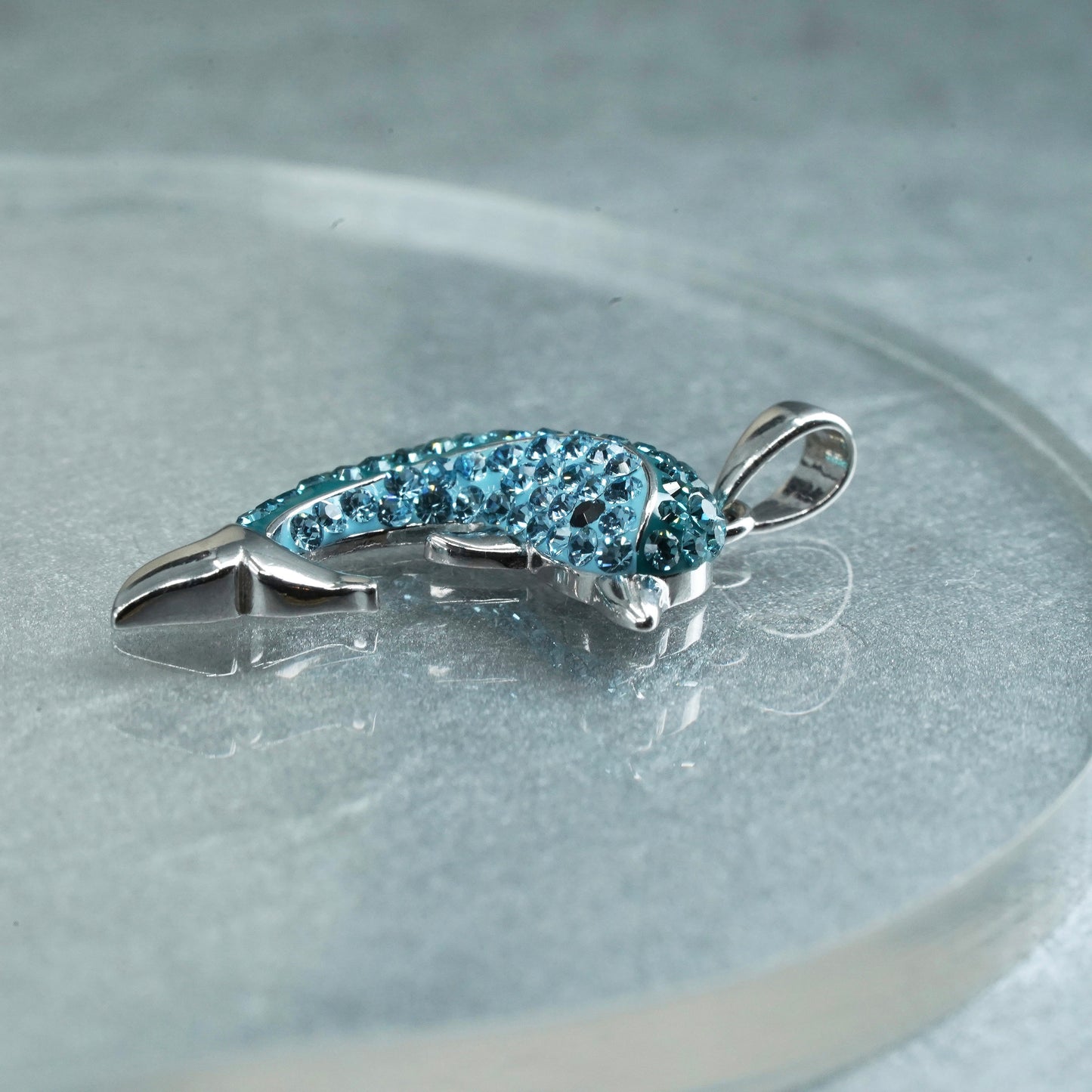 Vintage Sterling silver handmade 925 dolphin charm pendant with cluster cz