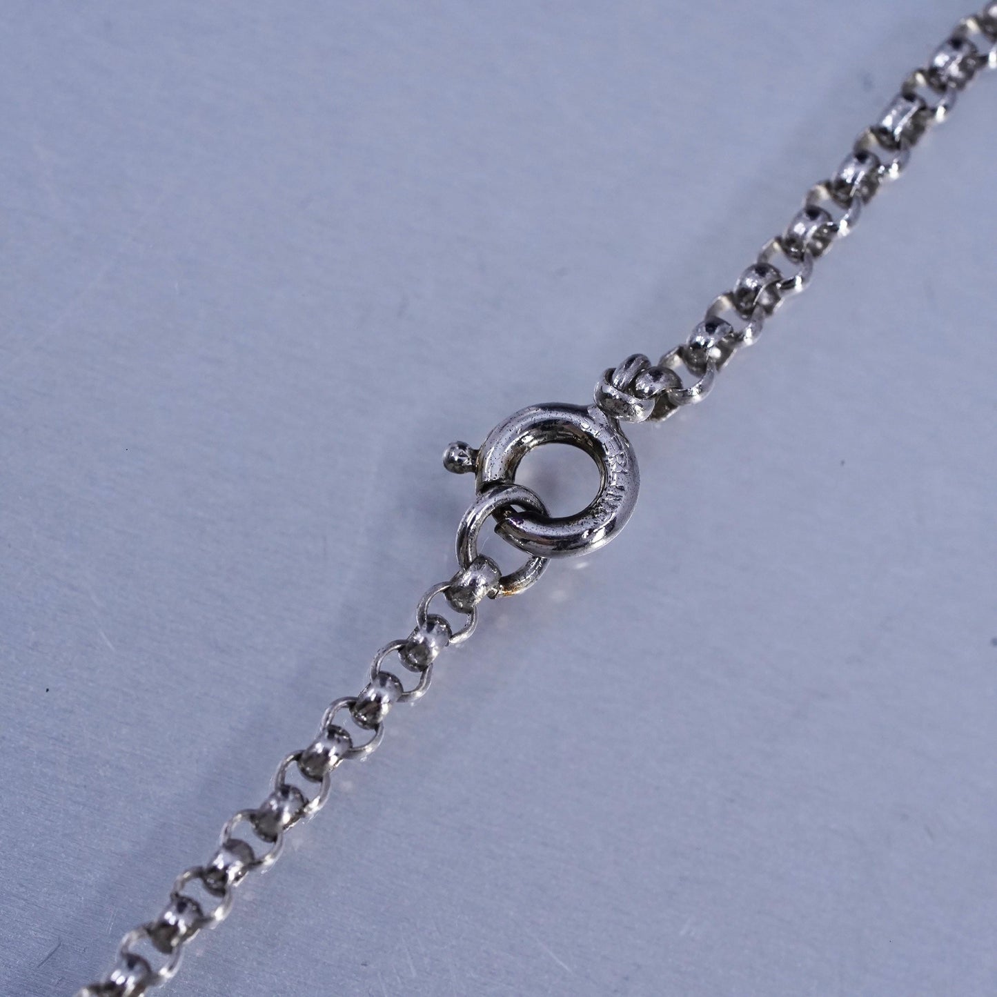 16”, vintage Sterling 925 silver handmade circle chain necklace onyx pendant