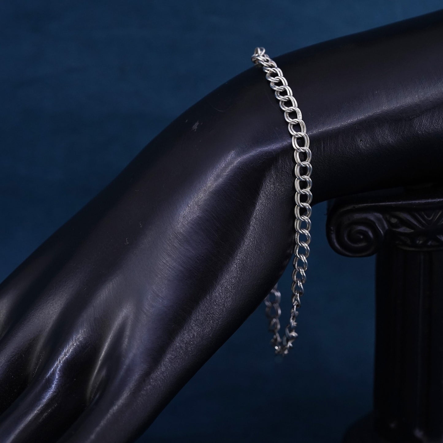 7.75", Sterling silver handmade charm bracelet, 925 double curb link chain