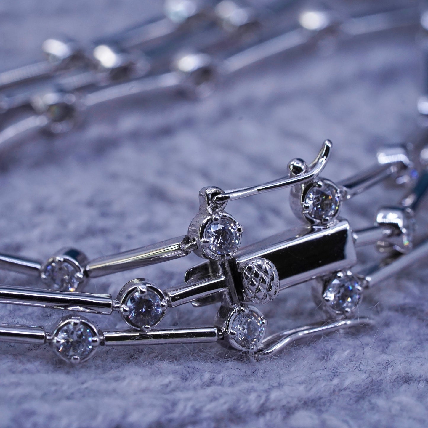 7.25", vintage Sterling 925 silver tennis multi strands bracelet with clear cz