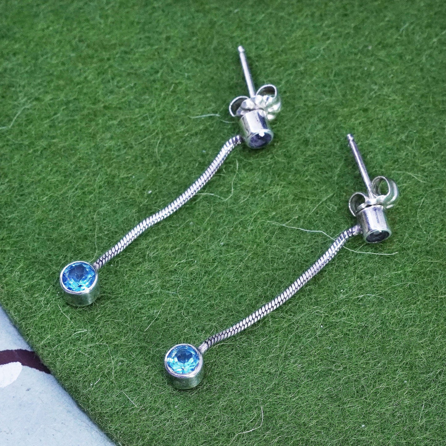 Vintage Sterling 925 silver handmade snake chain earrings with amethyst topaz