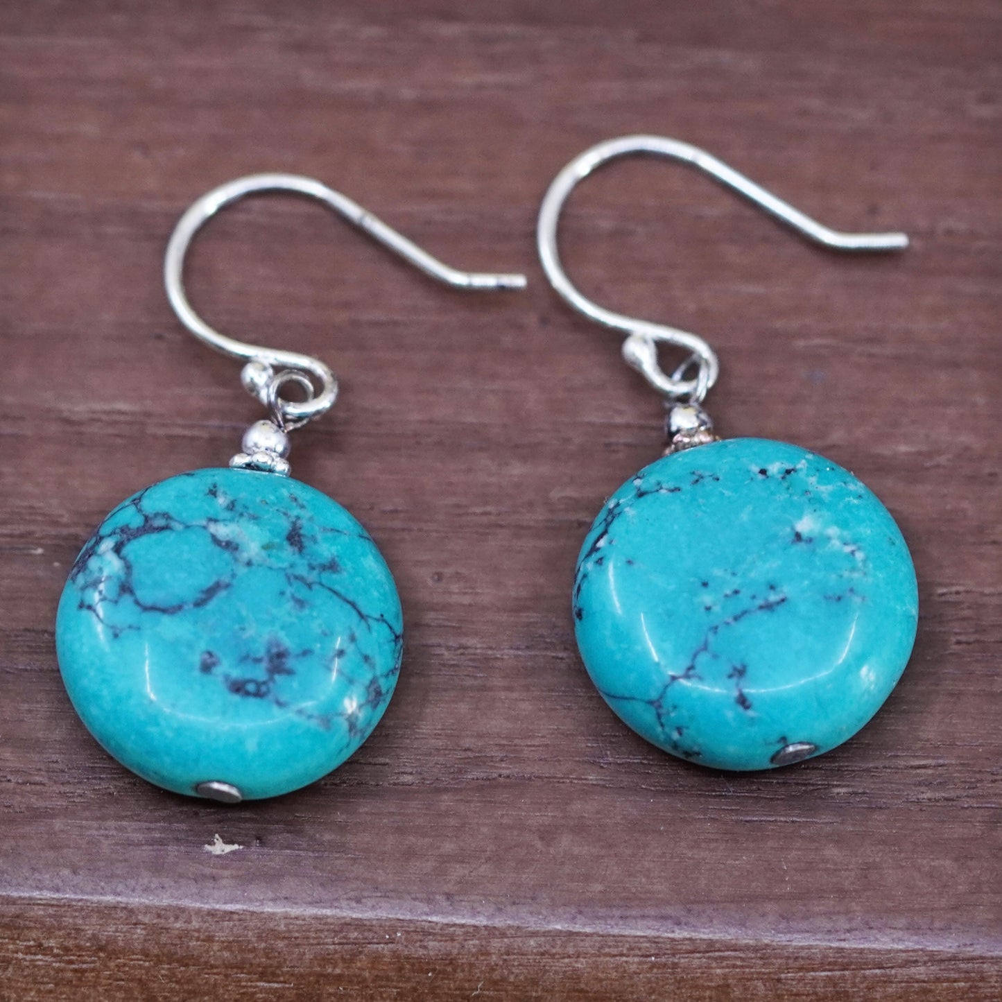 Vintage Sterling 925 silver handmade earrings with turquoise bead