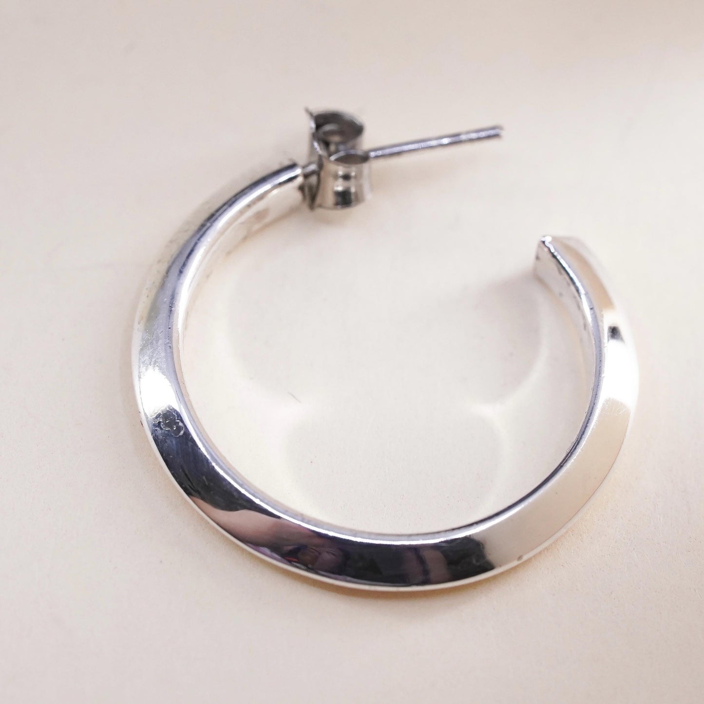 1", Vintage sterling silver single earring, minimalist primitive hoop stud