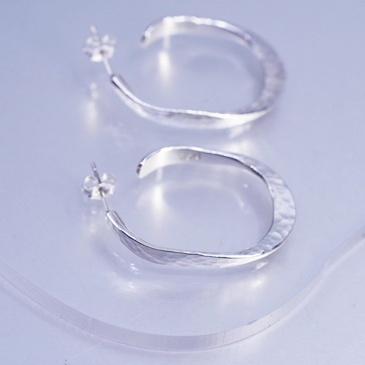 1.25” Vintage 925 Sterling Silver Hoop Earrings, 925 hammered huggie Studs