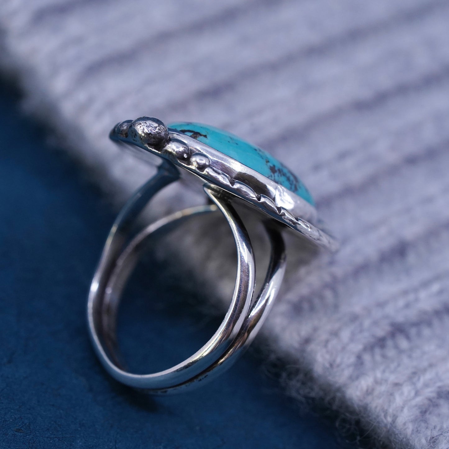 Size 10, Native American Annie Chapo Sterling 925 silver ring with turquoise