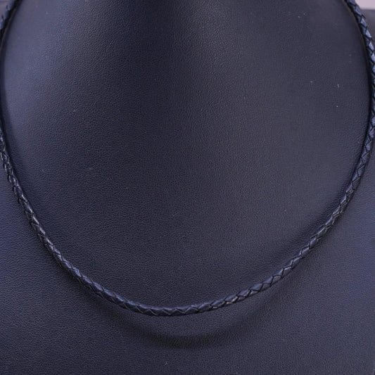 18" 3mm, vintage Sterling Silver Multi Strand woven braided Leather Necklace