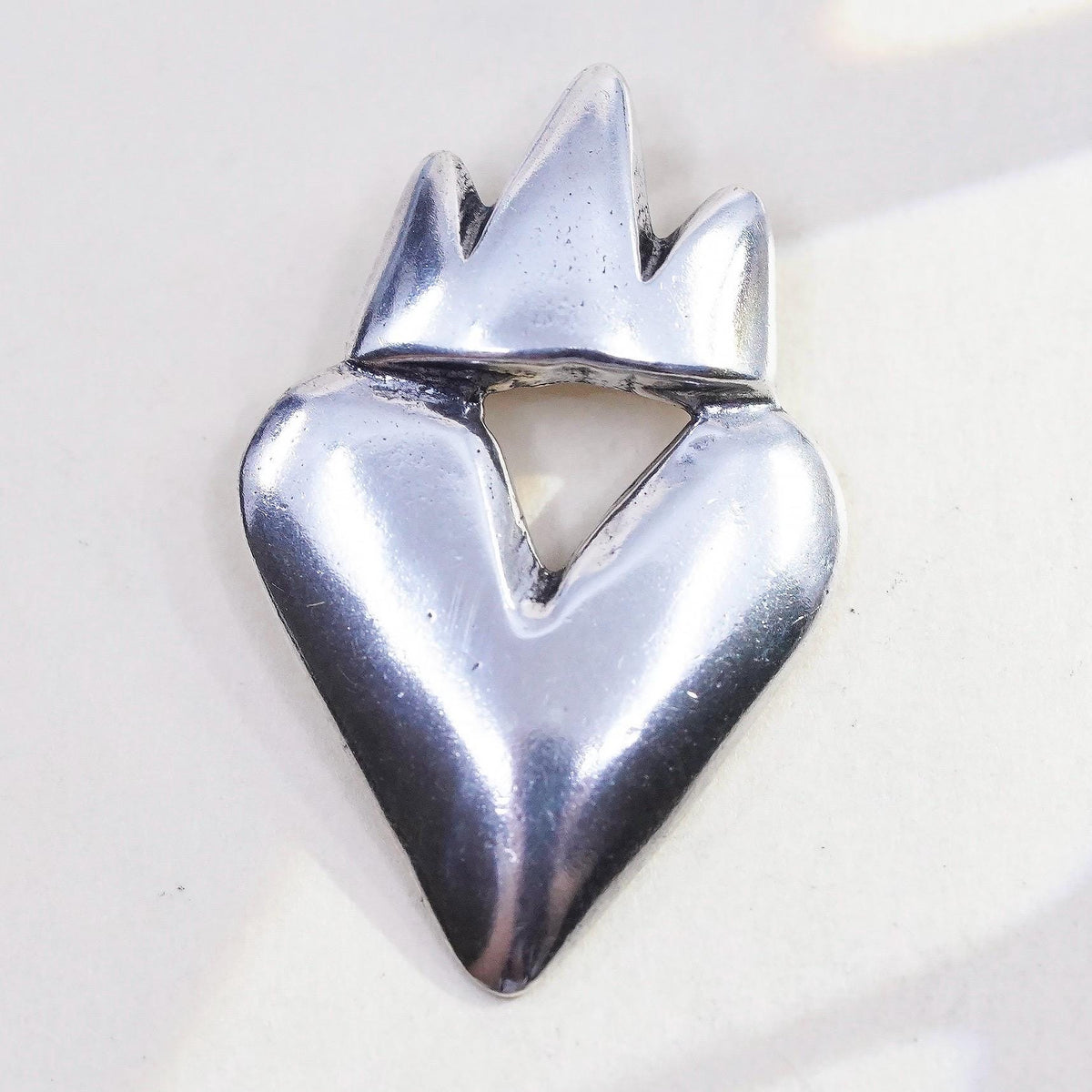Vintage 925 sterling silver handmade crown heart charm pendant