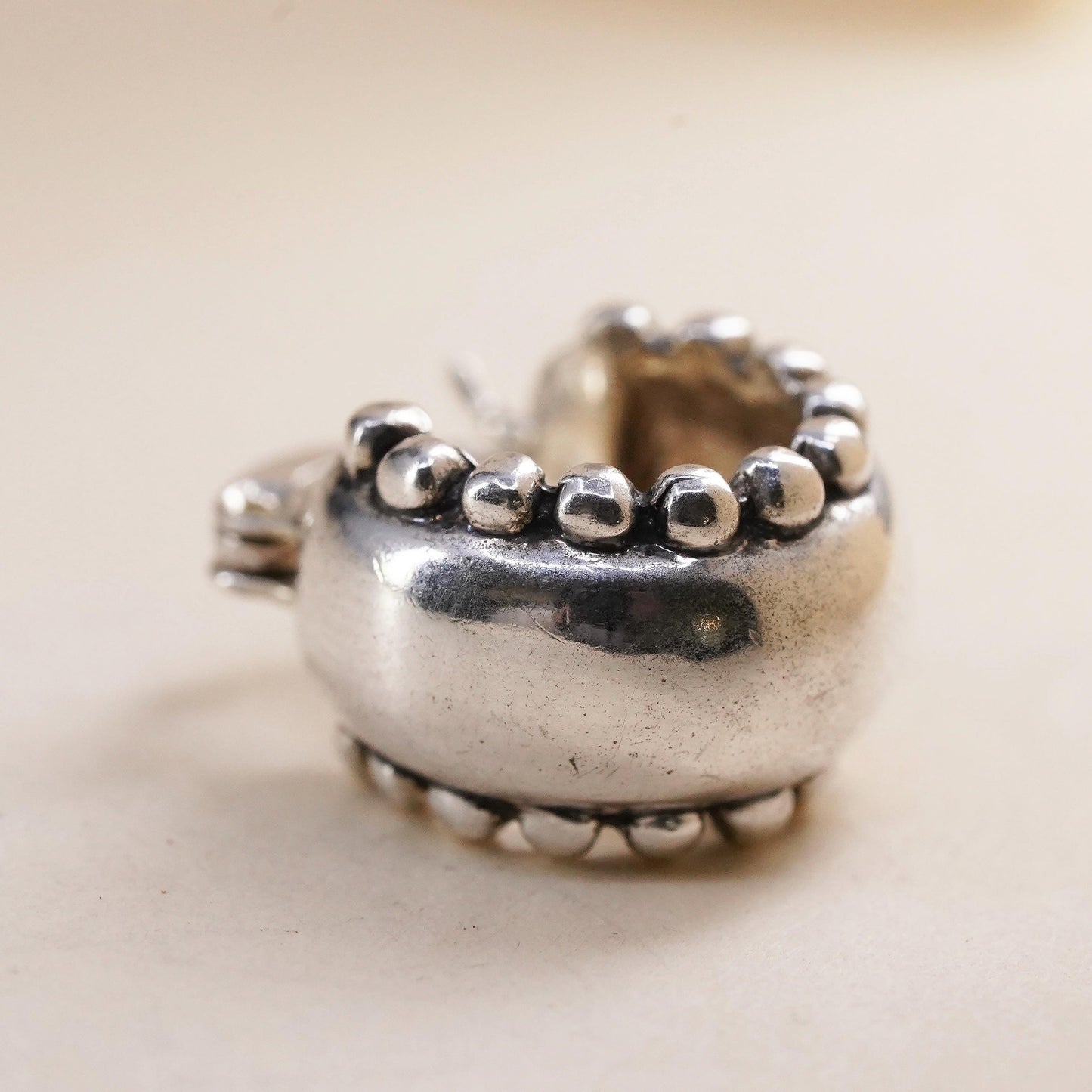 0.5”, Vintage sterling silver single earring, 925 huggie hoop with beads