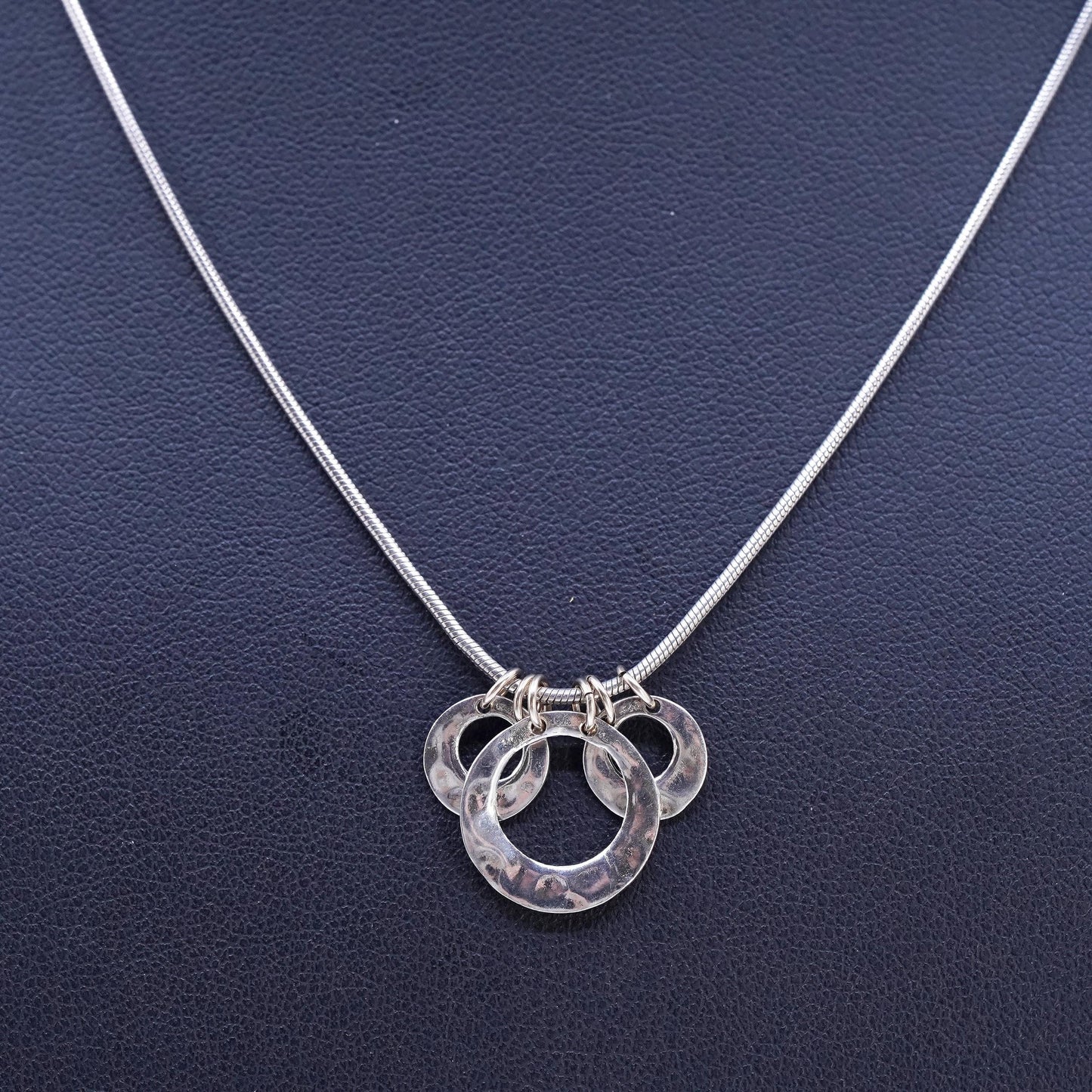 18", Brighton Sayan Sterling Silver snake Necklace and hammered circle pendant