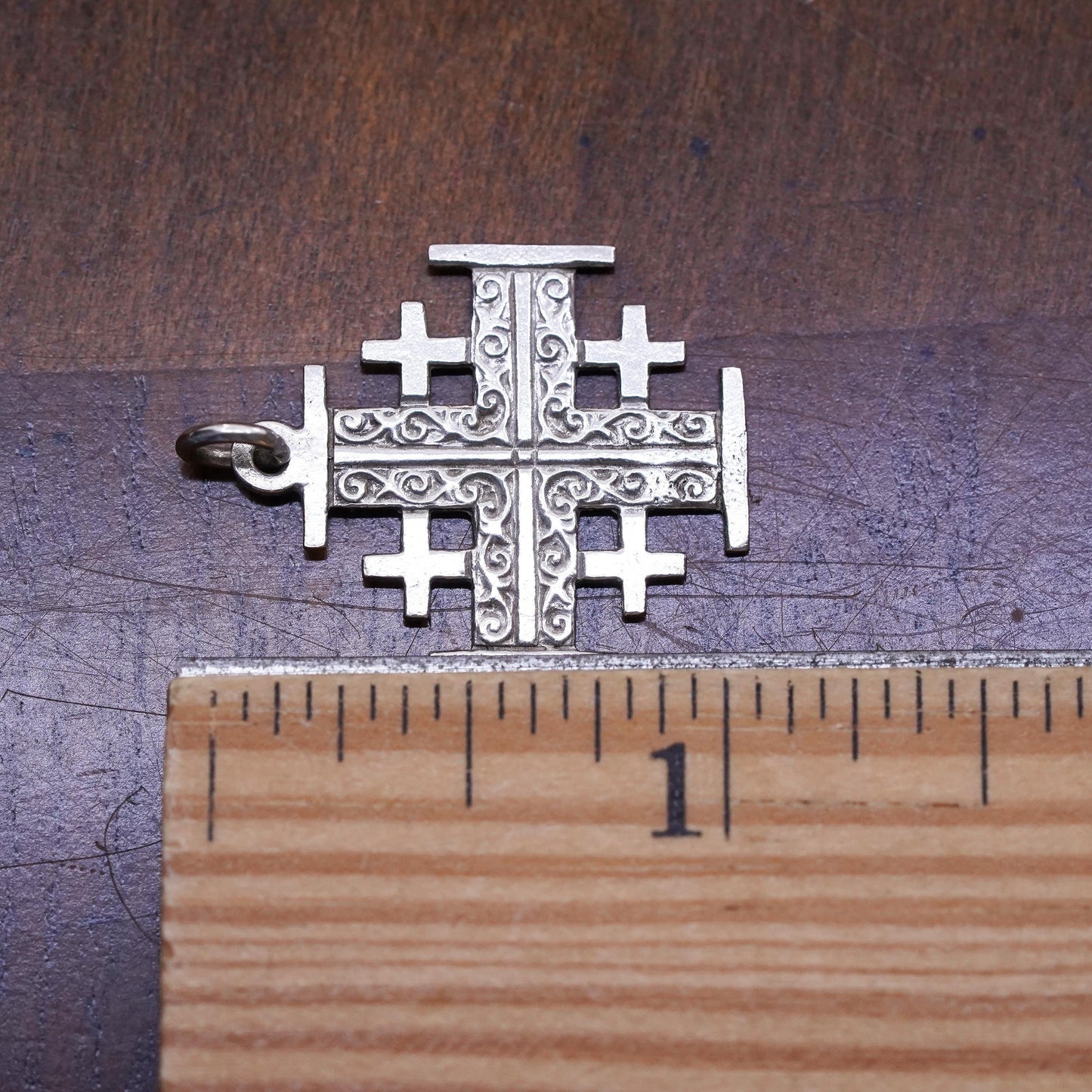 Vintage Sterling silver handmade charm, 950 Jerusalem cross pendant