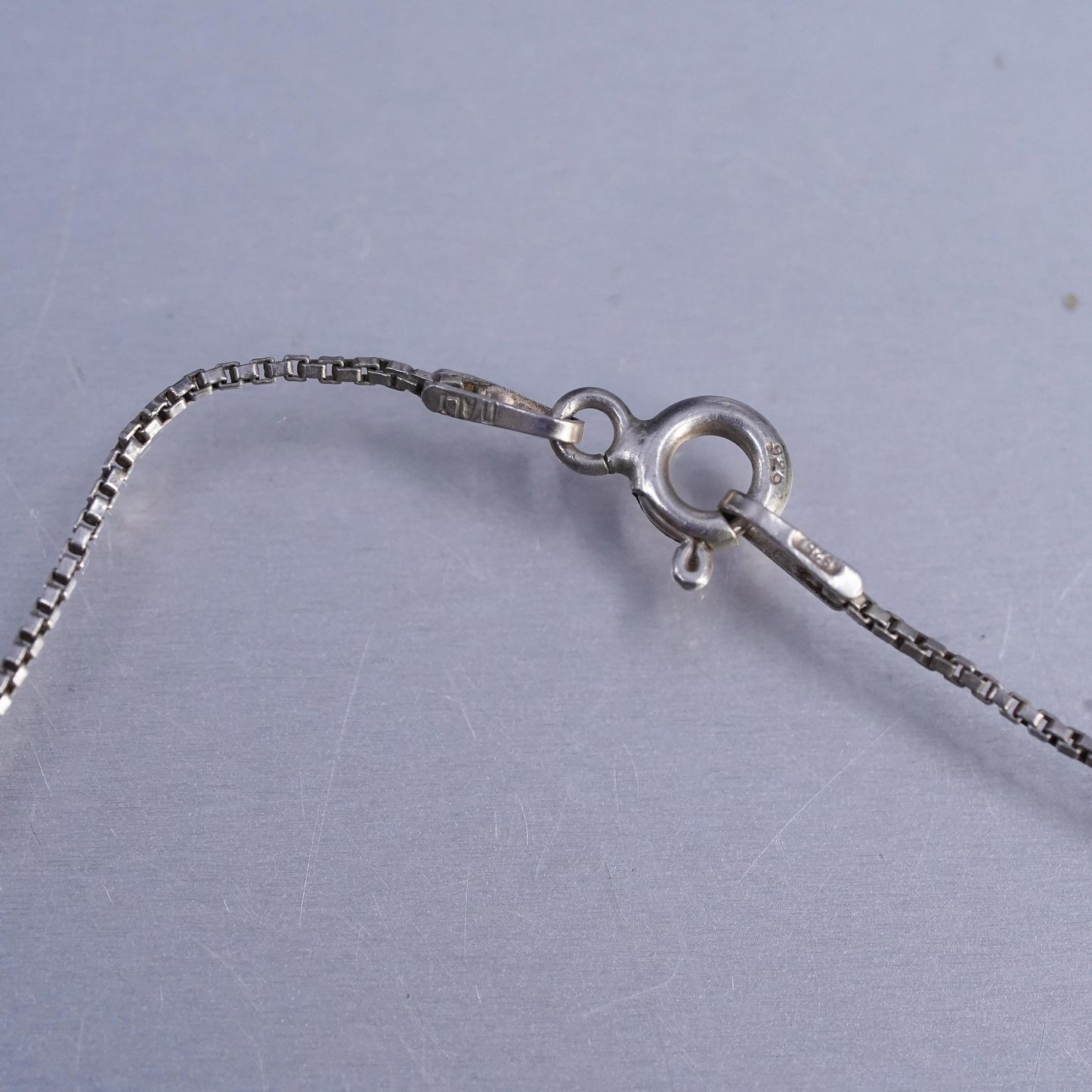 16" 1mm, vintage Sterling 925 silver box necklace mother of pearl cross pendant