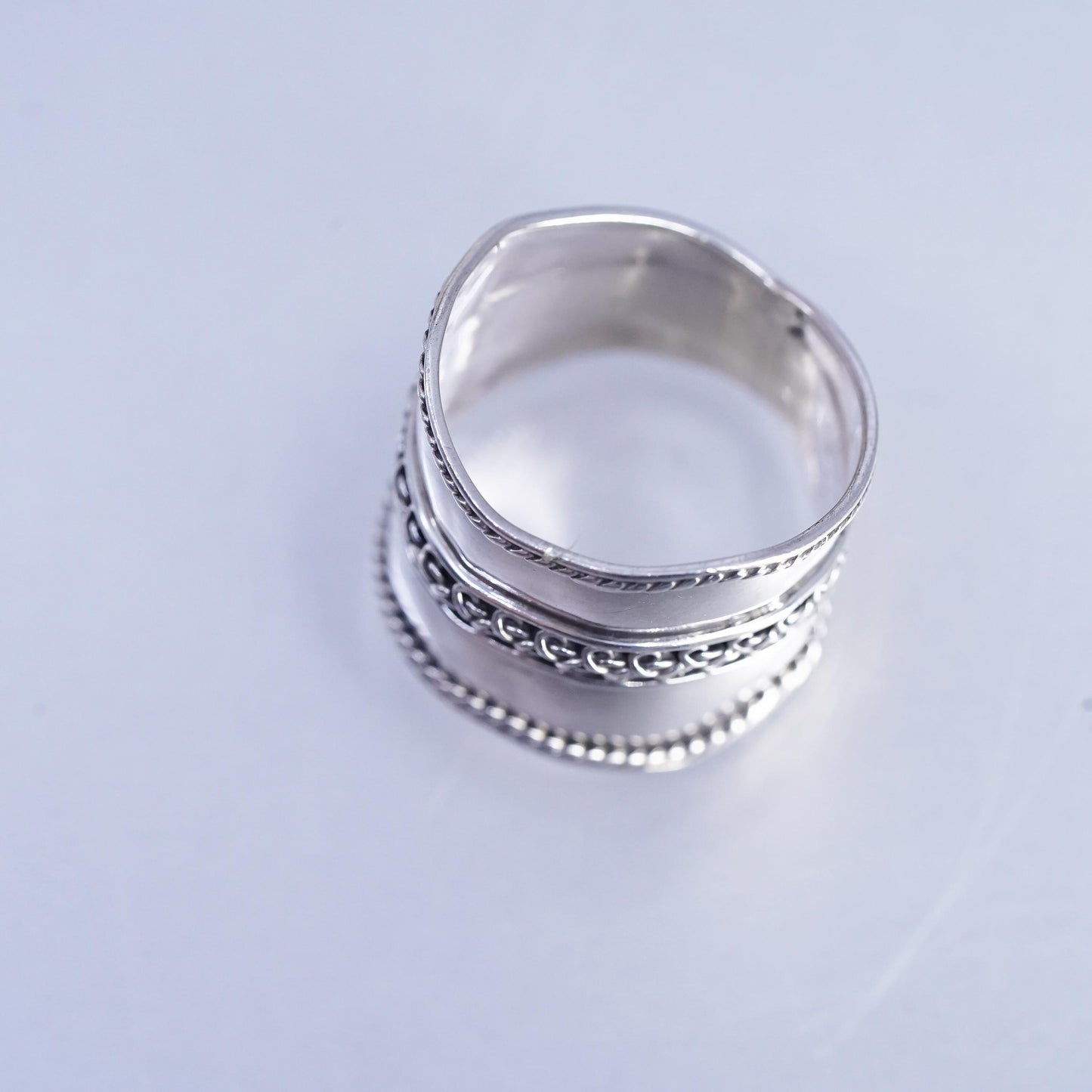 Size 9.5, Vintage Sterling Silver Wide Ring cable, Boho Statement 925 band