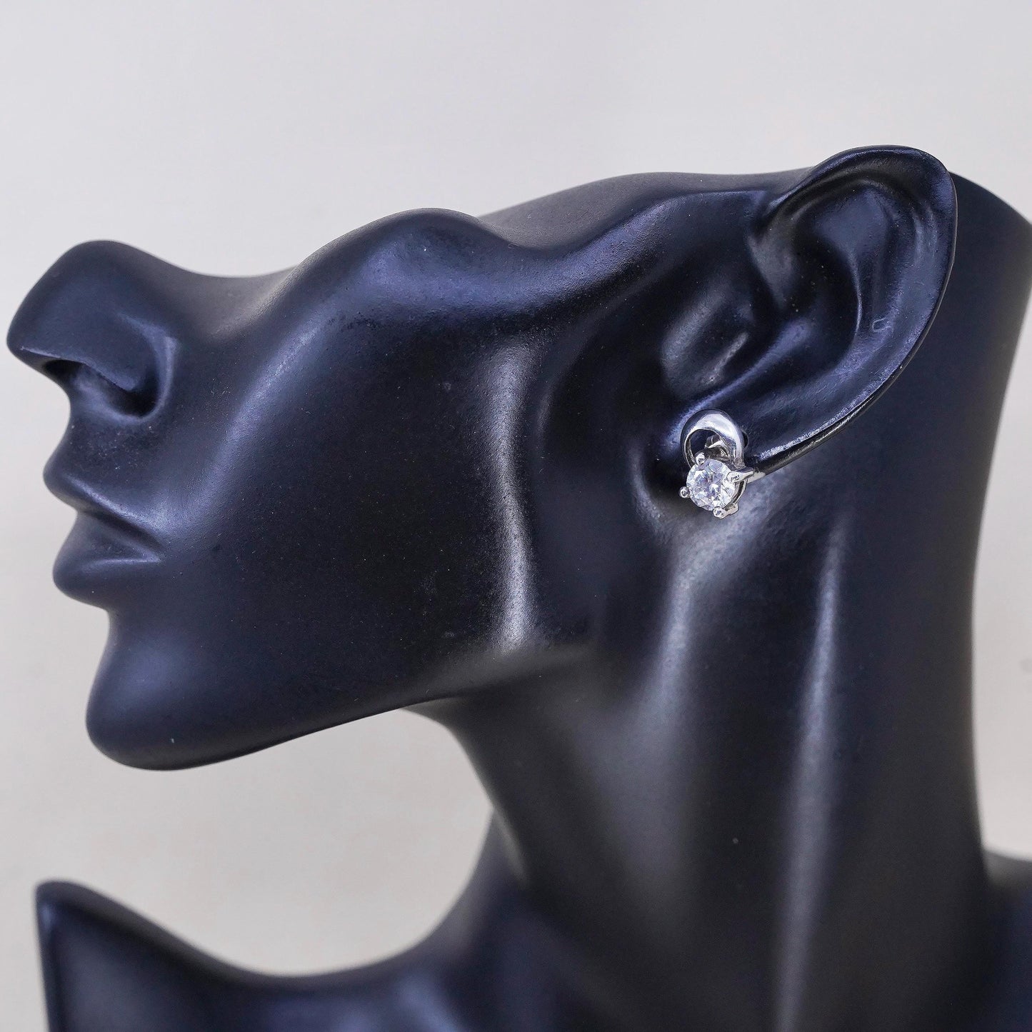 Vintage 925 sterling silver genuine cz studs, fashion minimalist earrings