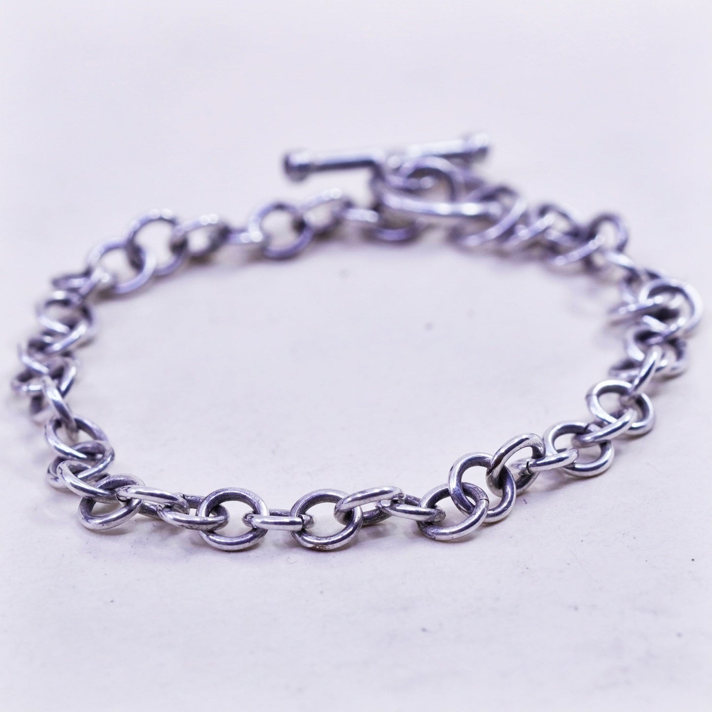 6.5”, 5mm, Vintage sterling silver circle link chain bracelet toggle closure