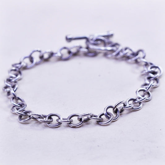 6.5”, 5mm, Vintage sterling silver circle link chain bracelet toggle closure